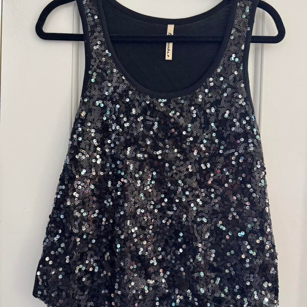 Black silver sequin tank top womens small glam party rave disco y2k going out